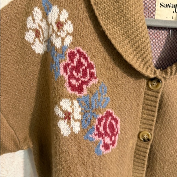 Savanna Jane Boho, Western, Cozy, Button Front Brown Floral Cardigan, Sz Large - Picture 2 of 8